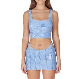 Danielle Guizio NY Denim Bikini Skirt Set